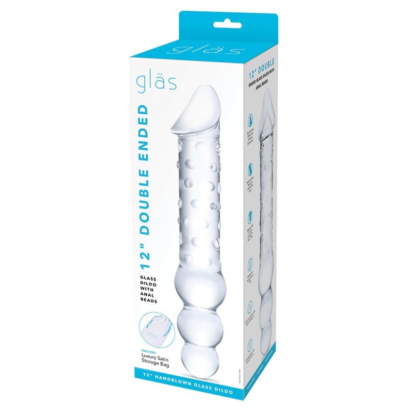 Glas Double Ended Glass Dildo with Anal Beads 12